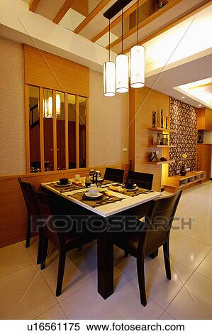 Home interior of dining room with modern style View Large Photo Image Stock Photography - Home interior of dining room with modern style. Fotosearch