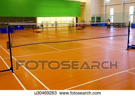 Stock Image - Indoor badminton court. Fotosearch