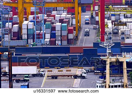 Stock Photo - Busy commercial dock. Fotosearch