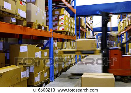 Stock Image - Interior view of warehouse. Fotosearch