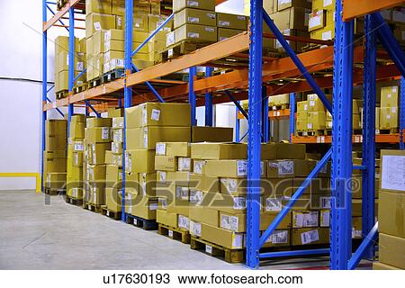 Warehouse shelves stacked with boxes View Large Photo Image Stock Image - Warehouse shelves stacked with boxes. Fotosearch