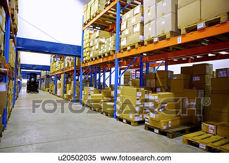 Warehouse shelves stacked with boxes View Large Photo Image Stock Photography - Warehouse shelves stacked with boxes. Fotosearch