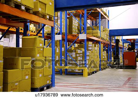 Stock Photo - Warehouse with stacks of cardboard boxes. Fotosearch