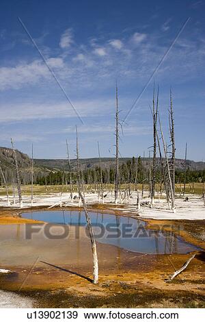 Stock Photo - Black Sand Basin and Opalescent Pool, Yellowstone National Park, Wyoming, United States of America, North America. Fotosearch