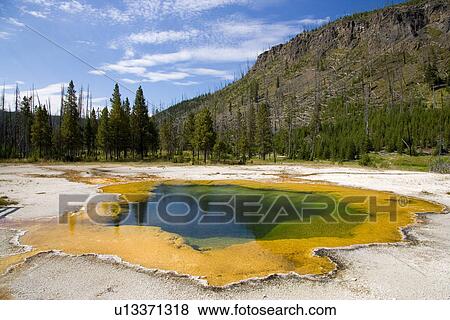 Stock Photo - Emerald Pool, Black Sand Basin, Yellowstone National Park, UNESCO World Heritage Site, Wyoming, United States of America, North America. Fotosearch