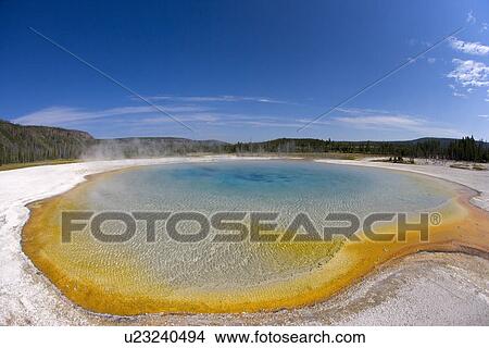 Picture - USA, Wyoming, Yellowstone National Park, Sunset Lake, Black Sand Basin. Fotosearch