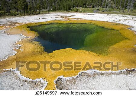 Stock Photo - USA, Wyoming, Yellowstone National Park, Black Sand Basin, Emerald Pool. Fotosearch