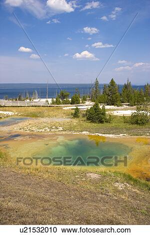 Stock Image - West Thumb Geyser Basin, Yellowstone Lake, Yellowstone National Park, Wyoming, USA. Fotosearch