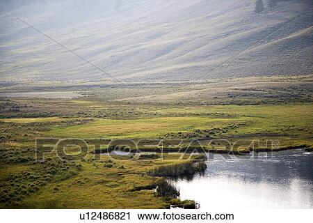 Stock Image - Blacktail Lakes, Yellowstone National Park, Wyoming, USA, Horizontal,. Fotosearch
