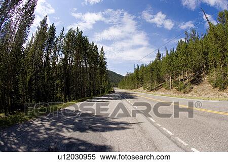 Stock Photography - Empty highway, Yellowstone National Park, Wyoming, USA. Fotosearch
