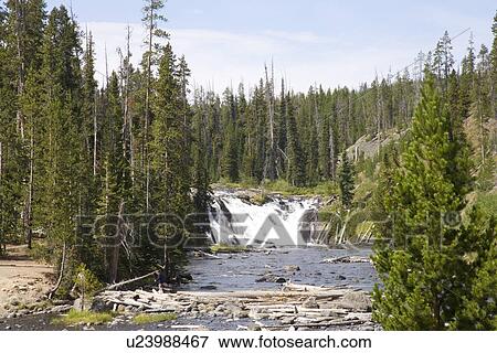 Stock Photo - Lewis Falls, Yellowstone National Park, Wyoming, USA. Fotosearch