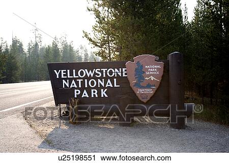 Stock Image - Sign for Yellowstone National Park, Wyoming'. Fotosearch