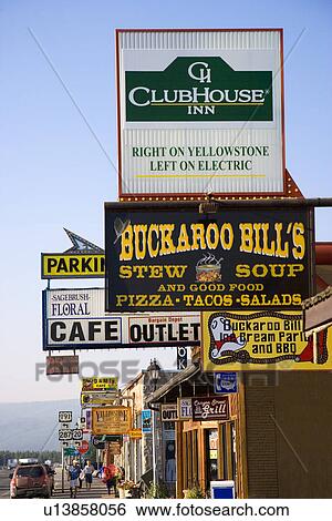 Stock Photograph - Store Signs, Yellowstone National Park, Wyoming, United States of America, North America. Fotosearch