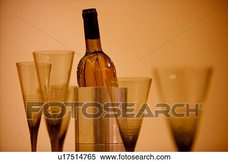 Stock Photography - Glasses and winebottle. Fotosearch