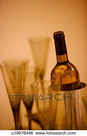 Stock Photograph - Wineglasses and winebottle. Fotosearch