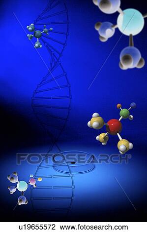 Stock Image - Molecular structures and DNA structure. Fotosearch