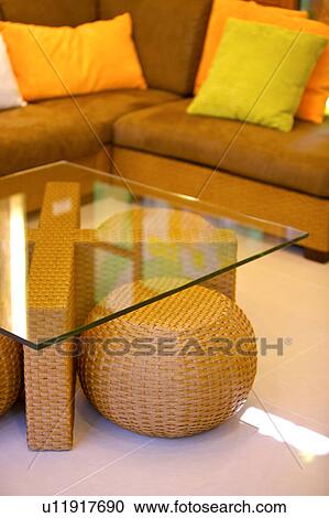 Coffee table and woven stool View Large Photo Image Stock Image - Coffee table and woven stool. Fotosearch
