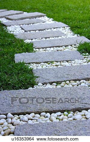 Stepping stones in garden View Large Photo Image Picture - Stepping stones in garden. Fotosearch