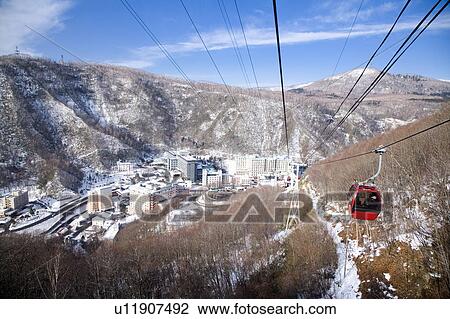 Japan, Hokkaido, Noboribetsu, Overhead Cable Car View Large Photo Image Stock Image - Japan, Hokkaido, Noboribetsu, Overhead Cable Car. Fotosearch