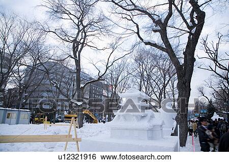 Stock Photograph - Japan, Hokkaido, Odori Park, Ice Sculpture. Fotosearch