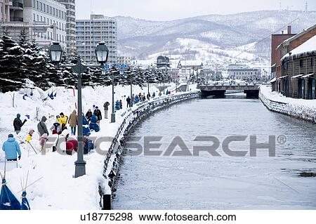 Stock Photo - Otaru Canal in winter, Otaru city, Hokkaido, Japan. Fotosearch