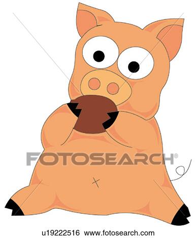 Stock Illustration - pig, greeting card, cute, eating, illustration. Fotosearch