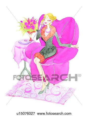Stock Illustration - Females, Sports cars, Convertible, Charming, Woman, Women, Vogue. Fotosearch