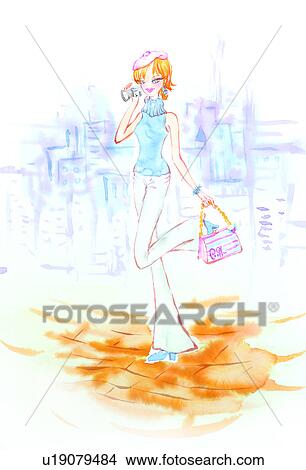 Stock Illustration - Woman, Girls, Beautiful, Gate, Women, Door, People. Fotosearch