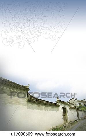 Traditional Chinese wall in Xidi Village, Anhui Province, with a blue Chinese-styled pattern, digitally generated image View Large Illustration Stock Illustration - Traditional Chinese wall in Xidi Village, Anhui Province, with a blue Chinese-styled pattern, digitally generated image. Fotosearch