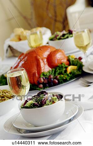Stock Image - Turkey dinner table setup. Fotosearch