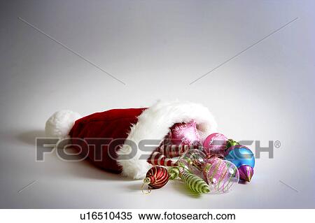 Santa hat with ornaments View Large Photo Image Stock Photography - Santa hat with ornaments. Fotosearch