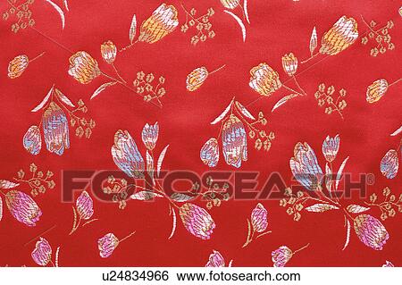 Stock Photograph - Printed silk, close-up. Fotosearch