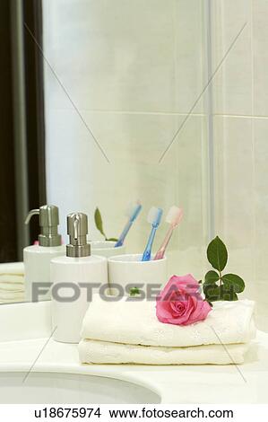 Picture - Bathing accessories in bathroom. Fotosearch
