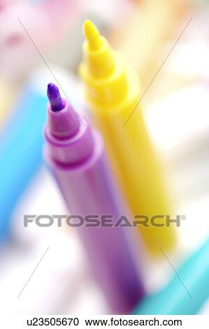 Stock Image - Color pens, close-up. Fotosearch