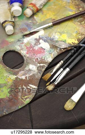 Stock Photo - Oil paint, brush and palette. Fotosearch