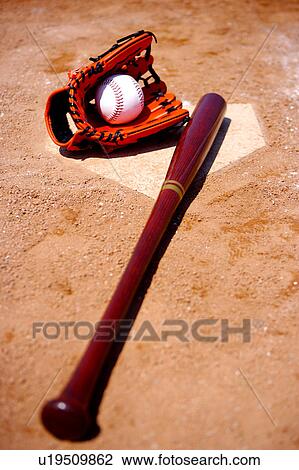 Baseball bat, ball and glove on home base View Large Photo Image Stock Image - Baseball bat, ball and glove on home base. Fotosearch