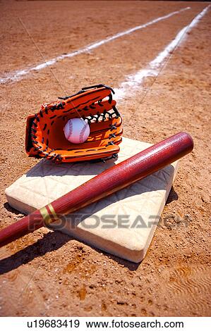 Stock Photo - Baseball bat, ball and glove. Fotosearch