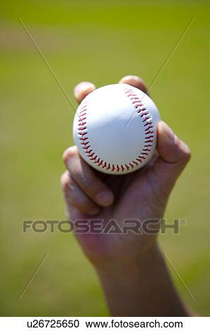 Stock Image - Hand holding baseball. Fotosearch