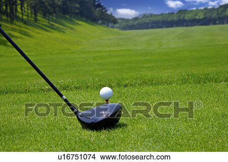 Golf club by ball on tee, close-up View Large Photo Image Picture - Golf club by ball on tee, close-up . Fotosearch