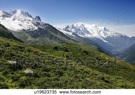 Stock Photography - Chamonix Valley, The Mont Blanc, Les Drus and La Verte(left). Fotosearch
