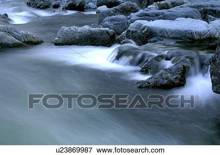 Stock Photo - Close up of rushing river, Vancouver Island, Canada. Fotosearch