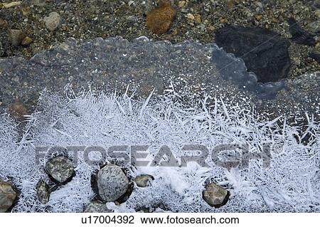 Stock Image - Ice and snow in the river, Courmayeur, Italy. Fotosearch