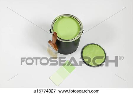 Open paint can, lid, colour swatch and brush, Canada, British Columbia View Large Photo Image Stock Photo - Open paint can, lid, colour swatch and brush, Canada, British Columbia. Fotosearch
