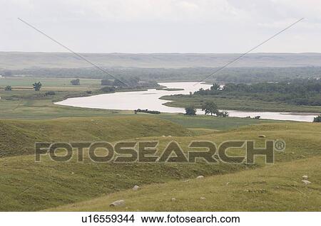 Meandering river in Qu'Appelle Valley. View Large Photo Image Picture - Meandering river in Qu'Appelle Valley.. Fotosearch