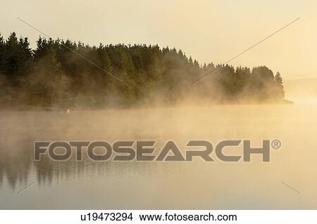 Picture - Mist at Étang-à-la-Truite (Trout pond), Gaspe Peninsula, Quebec. Fotosearch