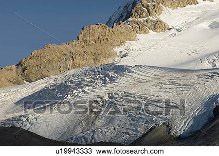 Stock Image - Large Glaciers on a Mountain, Columbia Icefields, Jasper National Park, Alberta, Canada. Fotosearch