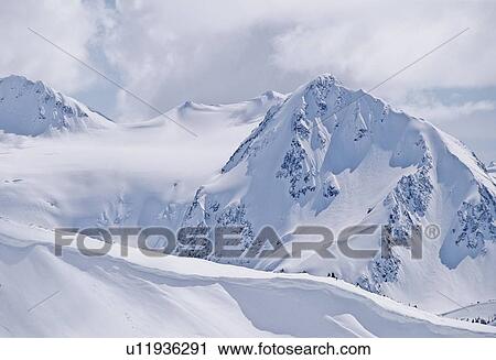 Stock Image - Fissile Mountain, daytime, covered in winter snow, Whistler, B. C.. Fotosearch