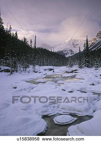 Stock Photo - Mistaya Canyon and the Mistaya River in Winter, Banff National Park, Alberta, Canada. Fotosearch