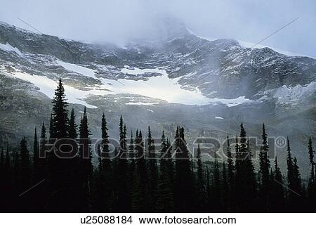 Mountain ridge with cloud cover and snow patched, Jasper National Park View Large Photo Image Picture - Mountain ridge with cloud cover and snow patched, Jasper National Park. Fotosearch