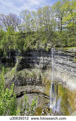 Stock Image - View of a waterfall from the top of the escarpment, Canada, Ontario, Dundas. Fotosearch
